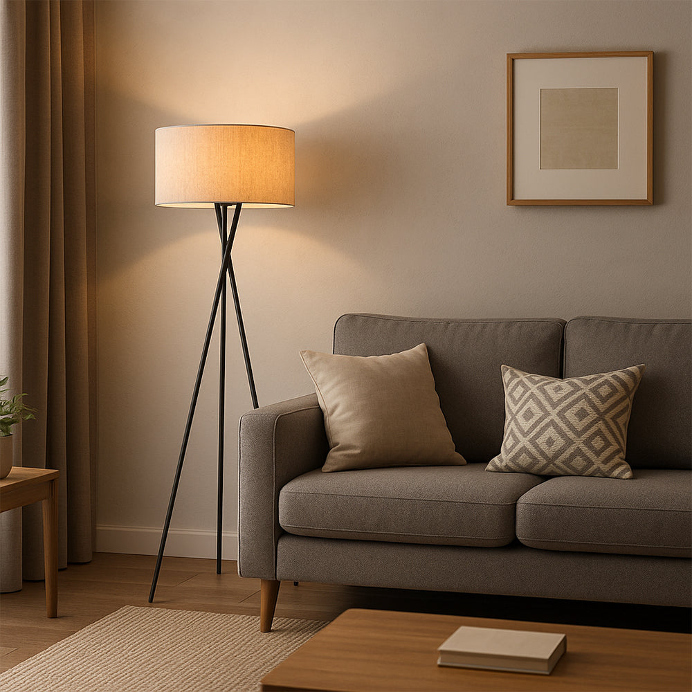 Upright Light with Cloth Shade 16-Inch for Living Room Bedroom & Reading Cozy Ambient Illumination Iron Base Modern Minimalist Home Accent