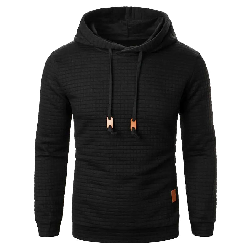 Hooded Sweater with Grid Texture – Slim-Fit Pullover for Men – Casual Layering Knit with Drawstring Hood – Everyday Comfort Hoodie