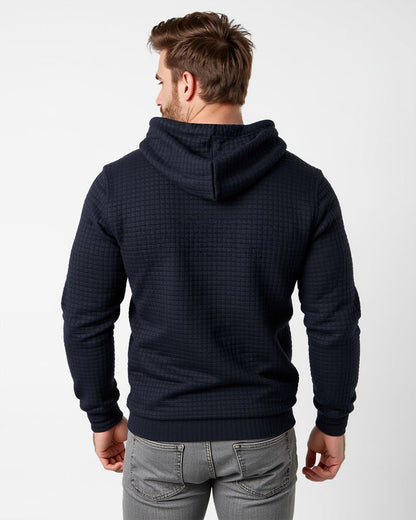 Hooded Sweater with Grid Texture – Slim-Fit Pullover for Men – Casual Layering Knit with Drawstring Hood – Everyday Comfort Hoodie