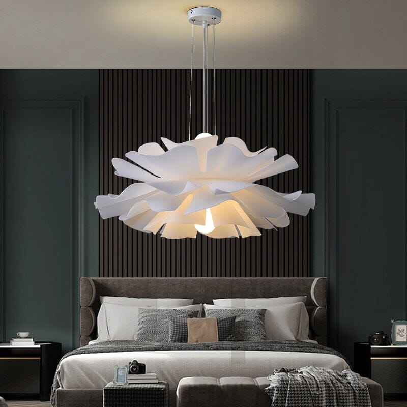 Oversized White Floral Chandelier 31 in Diameter LED-Ready Acrylic Petal Fixture for Dining Room Bedroom Statement Lighting Contemporary Ove
