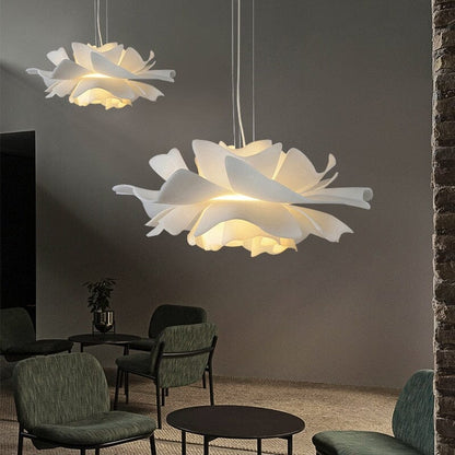 Oversized White Floral Chandelier 31 in Diameter LED-Ready Acrylic Petal Fixture for Dining Room Bedroom Statement Lighting Contemporary Ove