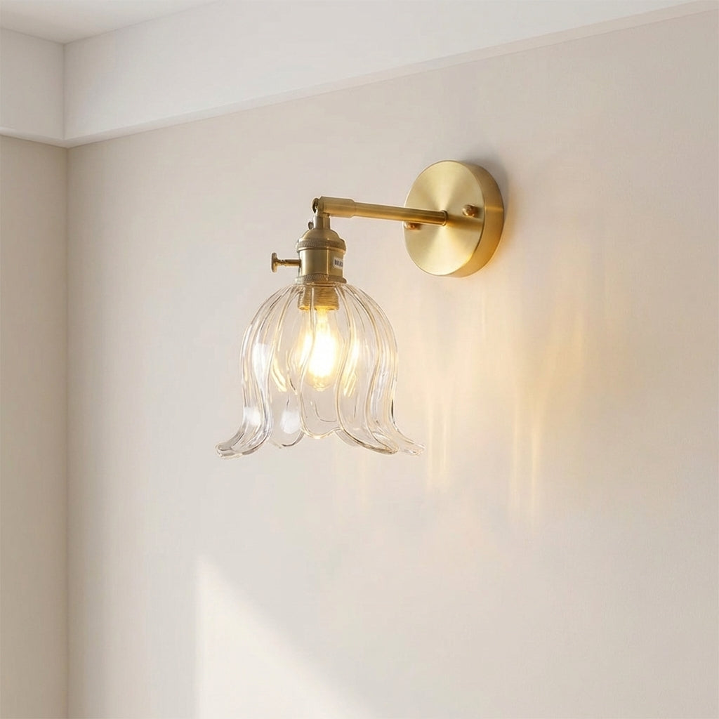 Glass Flower Wall Sconce Light Fixture – Handblown Bloom Design for Living Room, Hallway & Bedroom – Warm 3000K LED – 6 in Diameter