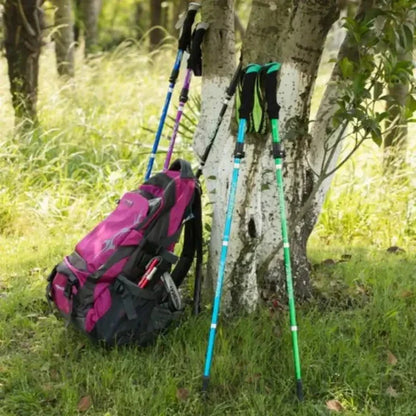 Collapsible Hiking Stick Adjustable Height Lightweight Aluminum Walking Staff for Trail Backpacking Mountain Trekking Men Women Outdoor