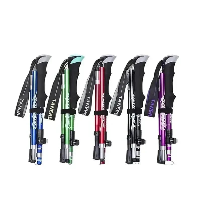 Collapsible Hiking Stick Adjustable Height Lightweight Aluminum Walking Staff for Trail Backpacking Mountain Trekking Men Women Outdoor