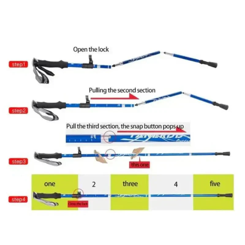 Collapsible Hiking Stick Adjustable Height Lightweight Aluminum Walking Staff for Trail Backpacking Mountain Trekking Men Women Outdoor