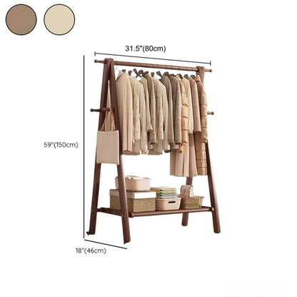 Freestanding Wood Garment Rack 59 in Tall with Hooks & Shelf for Entryway Clothes Hanging Storage Collapsible A-Frame Stand