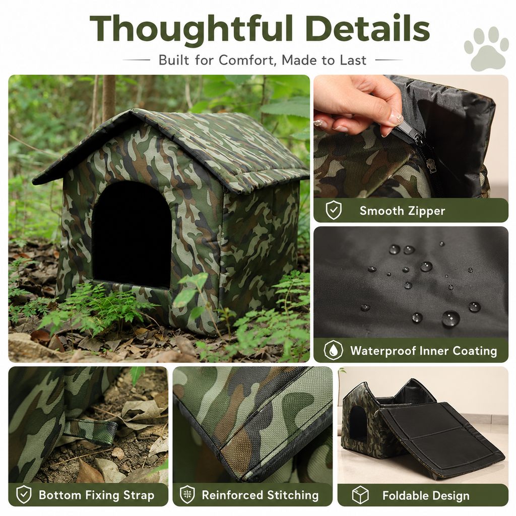 Ortekor Weather-Resistant Outdoor Cat House for Porches & Backyards - Cozy Shelter for Cats & Small Dogs