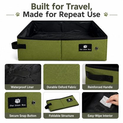 Ortekor Portable Foldable Cat Litter Box for Road Trips, Hotels & RV Travel - Reusable Waterproof Travel Cat Toilet to Stop Leaks & Save Space