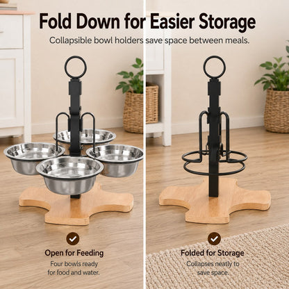 Ortekor 4-Bowl Adjustable Elevated Pet Feeder for Cats & Small Dogs - Organized Food and Water Station