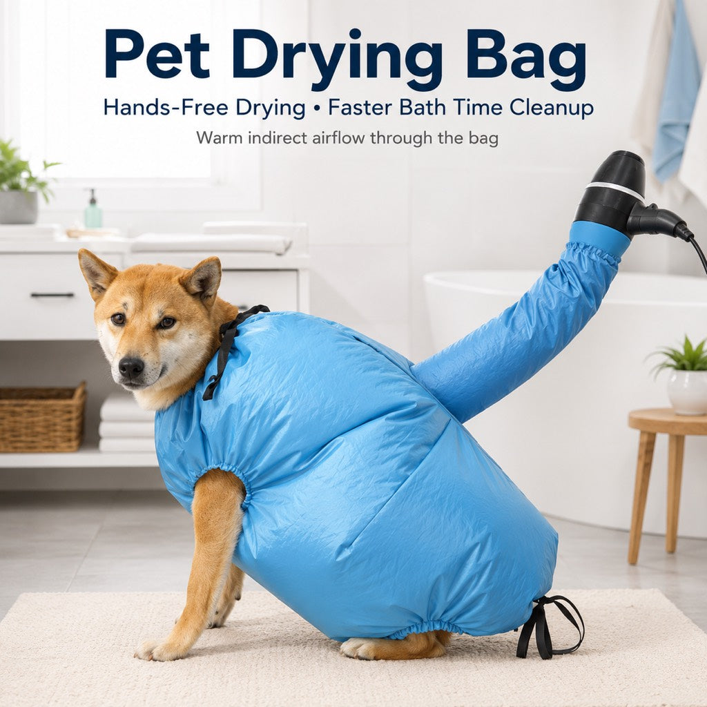 Ortekor Hands-Free Dog Dryer Bag for After-Bath Home Grooming, Helps Dry Wet Coats Faster with Less Flying Fur & Mess