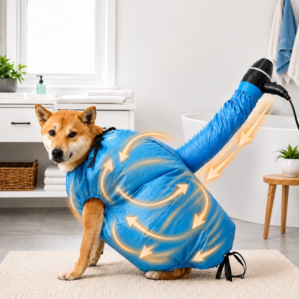 Ortekor Hands-Free Dog Dryer Bag for After-Bath Home Grooming, Helps Dry Wet Coats Faster with Less Flying Fur & Mess