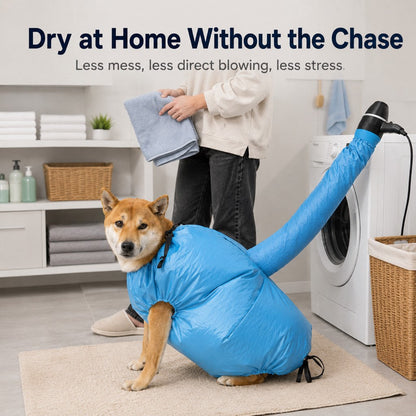 Ortekor Hands-Free Dog Dryer Bag for After-Bath Home Grooming, Helps Dry Wet Coats Faster with Less Flying Fur & Mess