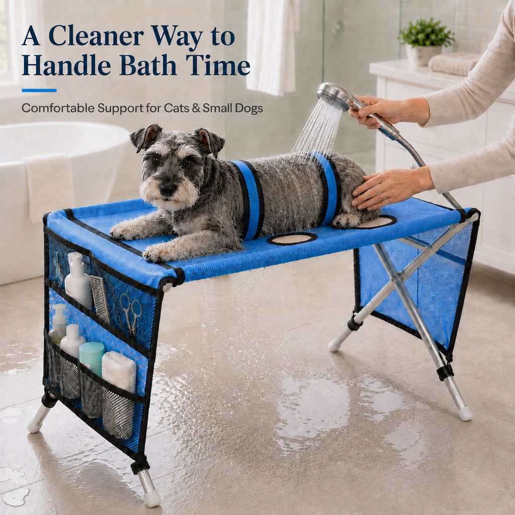Ortekor Foldable Pet Grooming Table with 4 Leg Openings - Steadier At-Home Bathing & Nail Trimming for Cats & Small Dogs