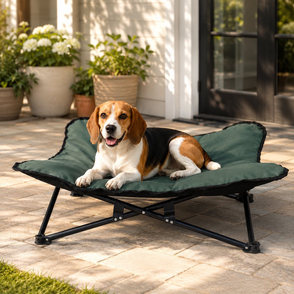 Ortekor Portable Folding Elevated Pet Bed for Dogs & Cats – Padded Raised Cot for Camping, Patio & Home, Keeps Pets Off Cold, Damp & Hard Ground