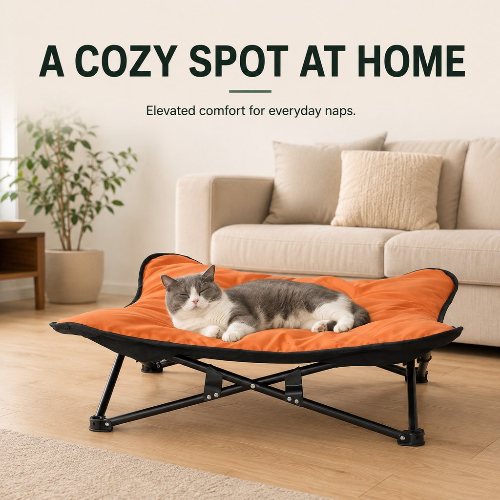 Ortekor Portable Folding Elevated Pet Bed for Dogs & Cats – Padded Raised Cot for Camping, Patio & Home, Keeps Pets Off Cold, Damp & Hard Ground
