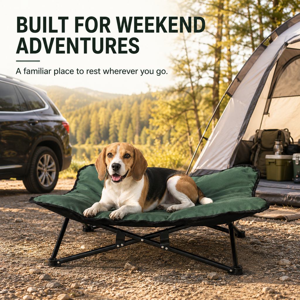Ortekor Portable Folding Elevated Pet Bed for Dogs & Cats – Padded Raised Cot for Camping, Patio & Home, Keeps Pets Off Cold, Damp & Hard Ground