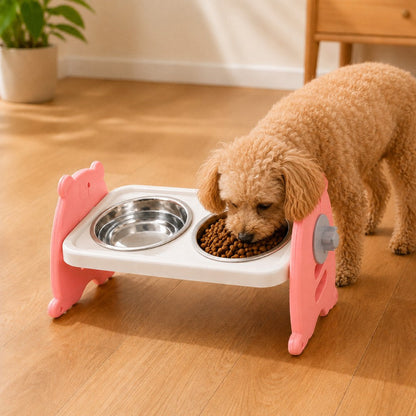 Ortekor Adjustable Elevated Stainless Steel Pet Bowls for Cats & Small Dogs - Tilted Feeding Station for Easier Mealtime & Less Floor Mess