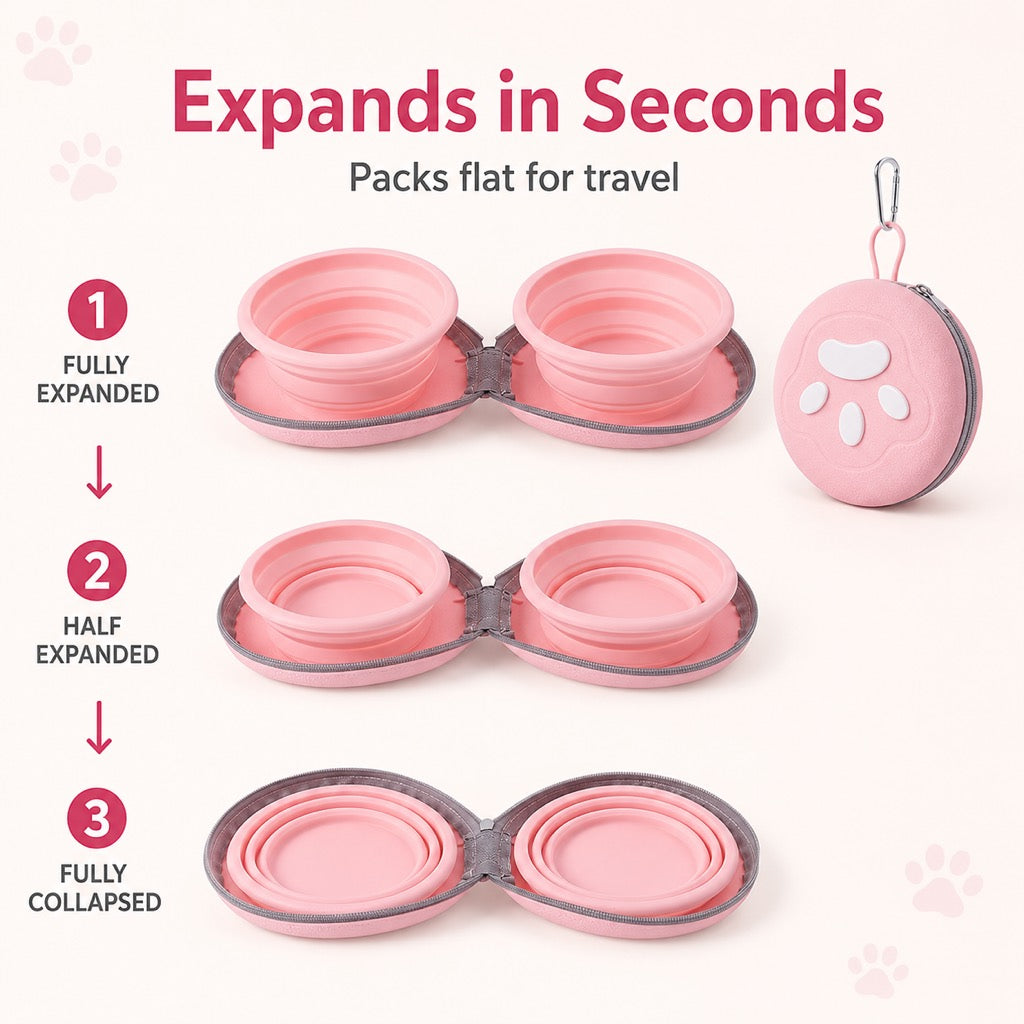 Ortekor 2-in-1 Collapsible Pet Travel Bowl for Walks, Parks & Road Trips - Feed and Hydrate Small Dogs or Cats Anywhere