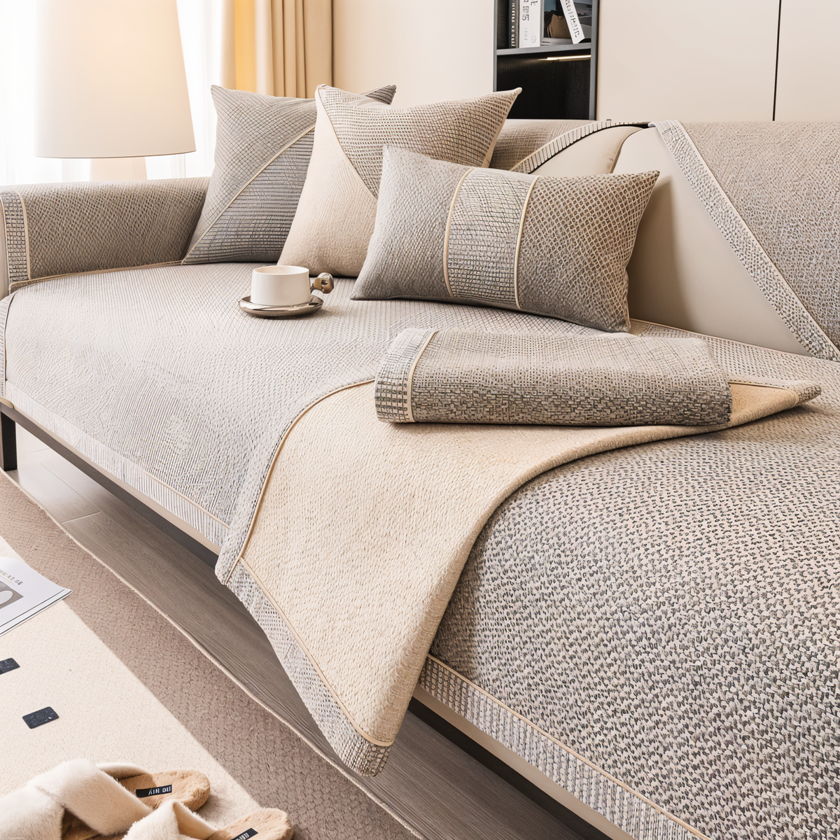Furniture Protector Couch Cover with Anti-Slip Backing for Living Room Sofas - Breathable Stretch Slipcover for Everyday Use