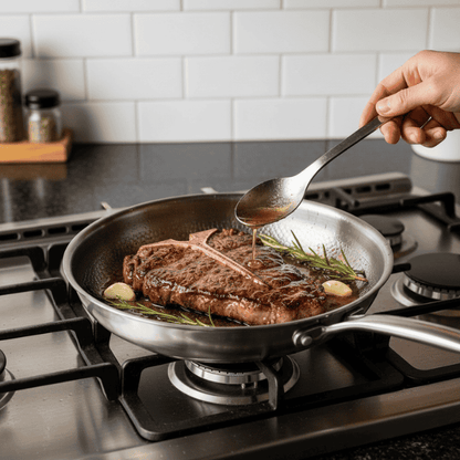 Titanium Skillet 10-12 Inch Uncoated Metal Cookware Compatible with Induction Gas Electric Ceramic Stovetops for Searing Sautéing Frying Pro