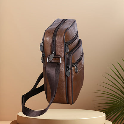 Mens Leather Shoulder Bag with Adjustable Strap, Genuine Cowhide Leather Messenger Bag for Men with Pockets, Mens Work Bag