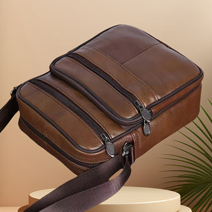 Men's Genuine Leather Crossbody Messenger Bag with Adjustable Strap - Full Grain Cowhide Shoulder Bag for Work Travel Daily Use