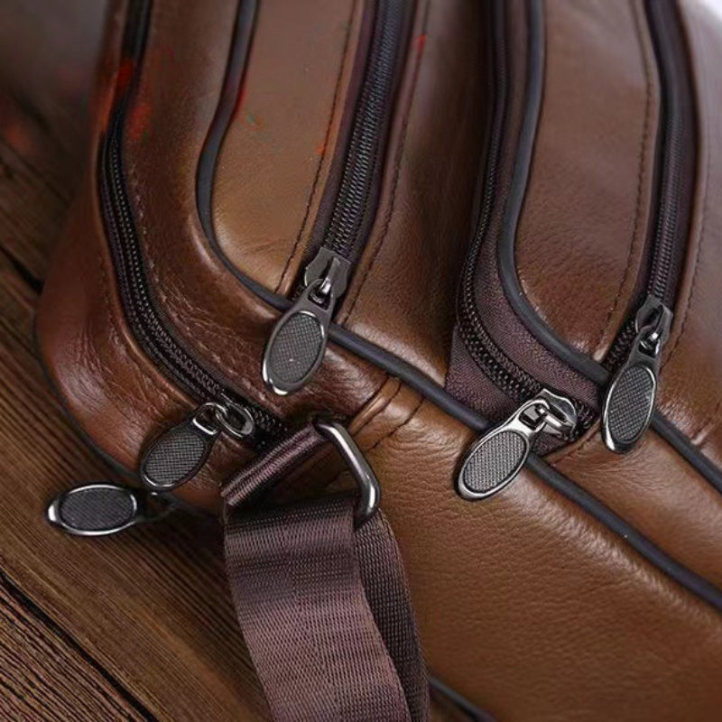 Men's Genuine Leather Crossbody Messenger Bag with Adjustable Strap - Full Grain Cowhide Shoulder Bag for Work Travel Daily Use