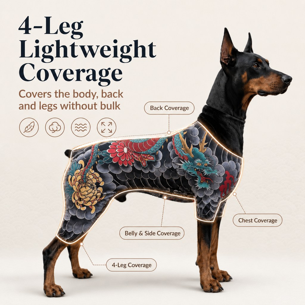 Ortekor Tattoo Print Dog & Cat Bodysuit for Walks & Photos - Soft Stretch Pet Onesie Helps Contain Loose Hair