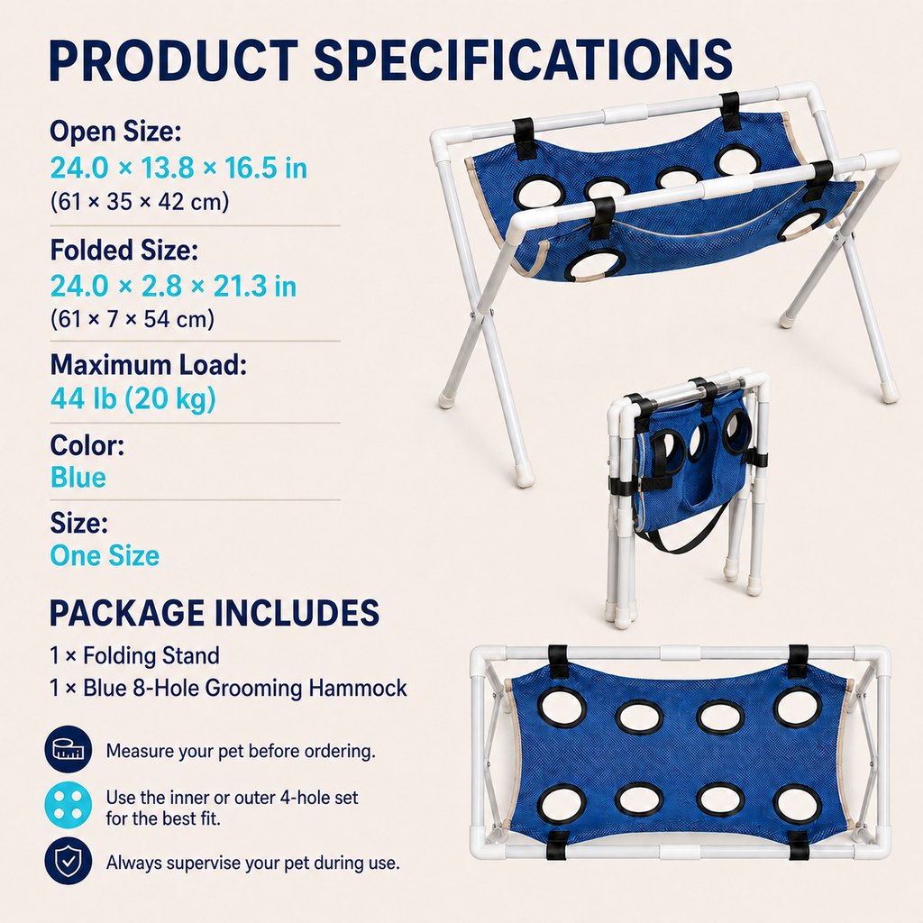 Ortekor Freestanding Foldable Pet Grooming Hammock Stand for Easier At-Home Nail Trimming – Dogs & Cats