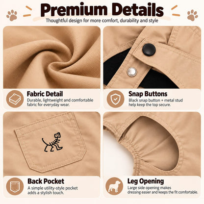 Ortekor French Bulldog Overalls Jumpsuit with Adjustable Straps – Comfortable Everyday Dog Outfit for Walks, Travel & Outdoor Adventures