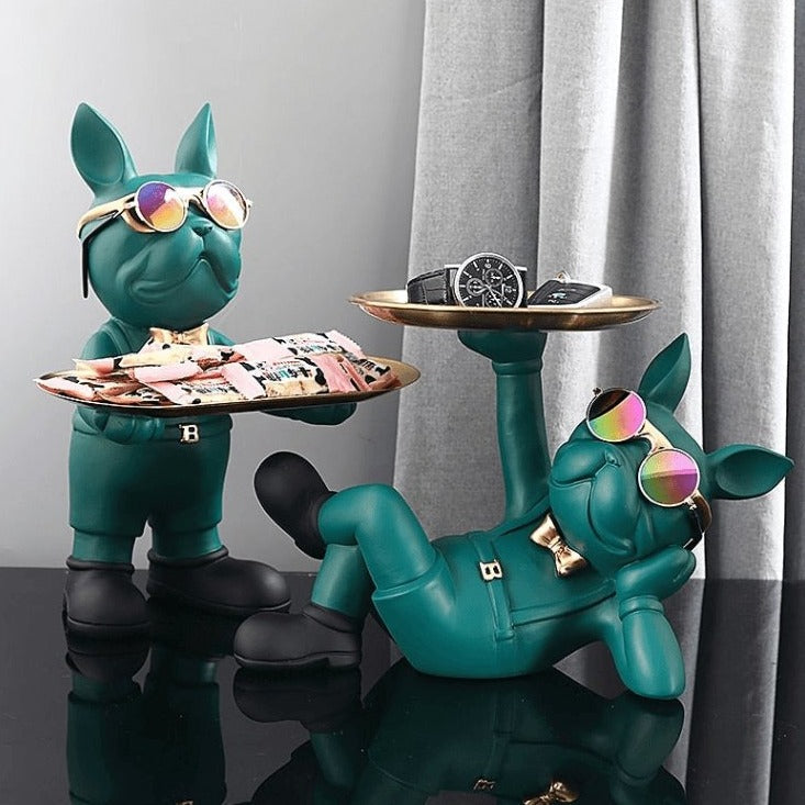 Decorative Canine Figurine in Butler Pose Resin Sculpture for Living Room Entryway Home Accent Pet Lover Gift Frenchie Dog Display Piece