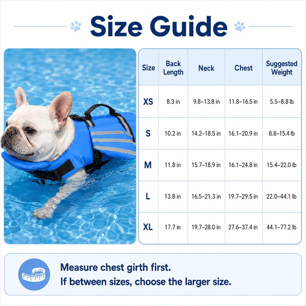 Ortekor French Bulldog Pool & Beach Reflective Angel-Wing Dog Life Jacket - Chin Float Support for Flat-Faced Dogs