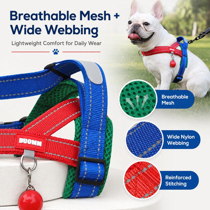 Ortekor No-Choke French Bulldog Harness & Leash Set for Daily Walks - Reflective, Easy-Control Fit for Broad-Chest Dogs