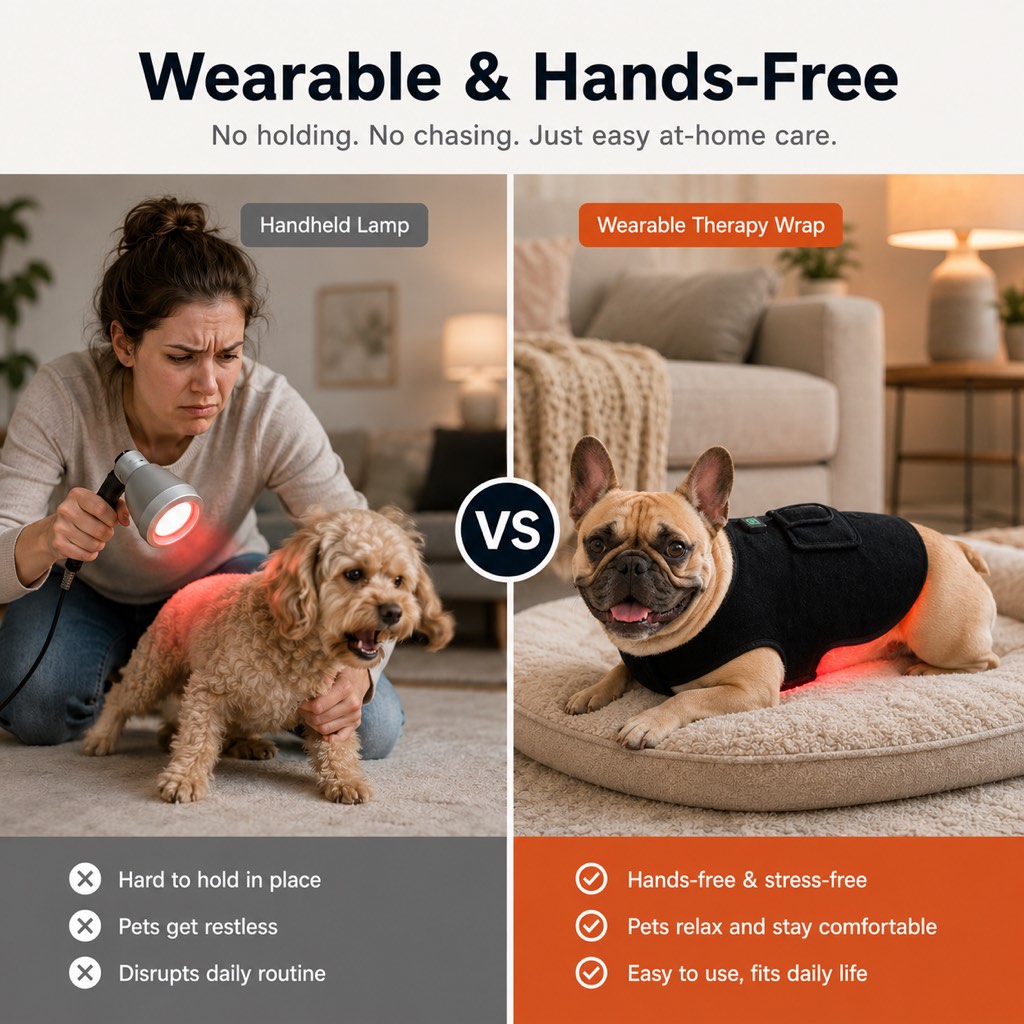 Ortekor FrenchieGlow Red Light Comfort Vest for French Bulldogs - USB-Powered or Built-In Battery At-Home Back, Belly & Hip Comfort After Walks, Stairs & Playtime