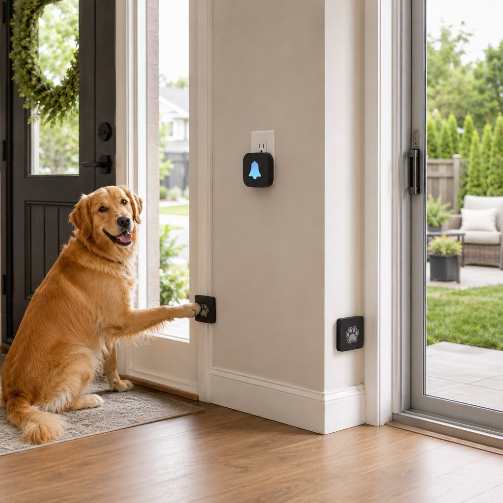 Ortekor Wireless Dog Doorbell for Potty Training - Self-Powered Paw Button & Plug-In Chime to Help Dogs Ask to Go Outside