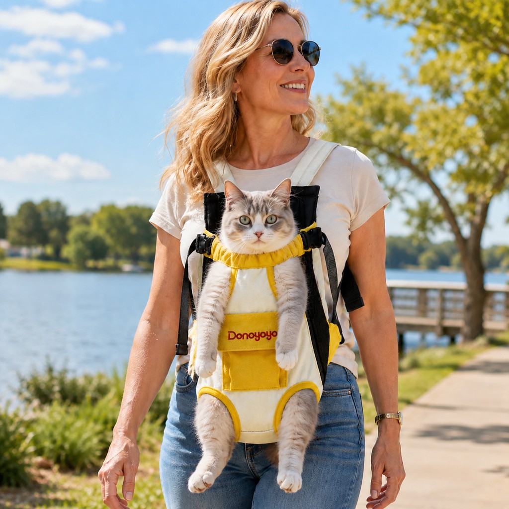 Ortekor Front-Facing Pet Carrier Backpack for Cats & Small Dogs, Hands-Free Travel Carrier With Breathable Mesh, Adjustable Neck Opening & Front Pocket