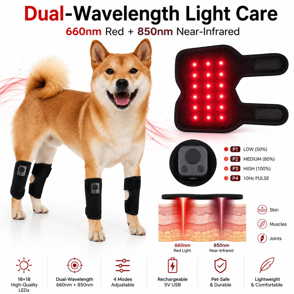Ortekor Rechargeable Red Light Therapy Dog Knee Wrap for Senior Dogs - At-Home Leg Comfort Support for Post-Walk Stiffness & Mobility Care