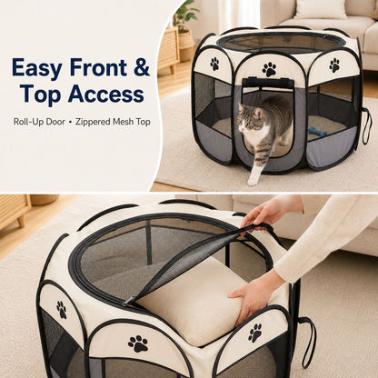 Ortekor Portable Foldable Dog & Cat Playpen for Home, Travel & Camping - Breathable Space-Saving Pet Pen with Carry Bag