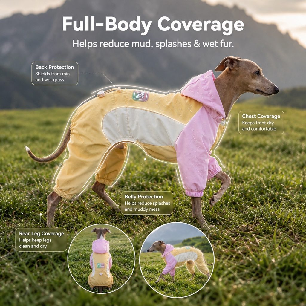 Ortekor Waterproof Dog Rain Suit for Rainy Walks - Full-Body Mud & Splash Protection