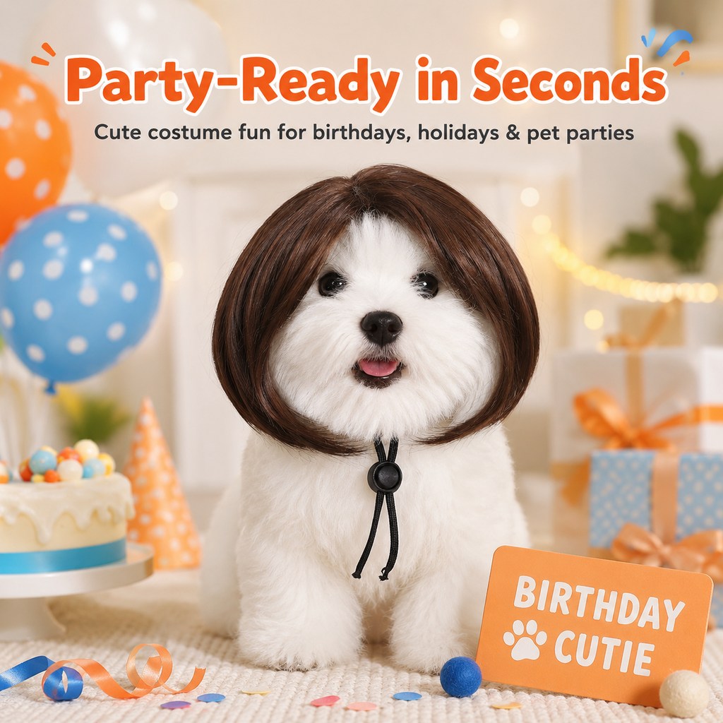 Ortekor Funny Short Bob Pet Wig for Photos & Parties - Easy Costume Prop for Cats & Small Dogs