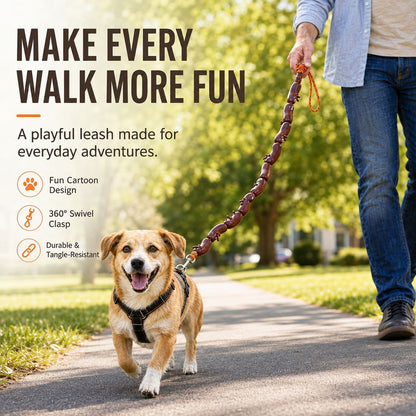 Ortekor Funny Sausage Link Dog Leash for Daily Walks – 10-Link 53 in Extended Lead with 360° Swivel Clasp to Help Reduce Twisting