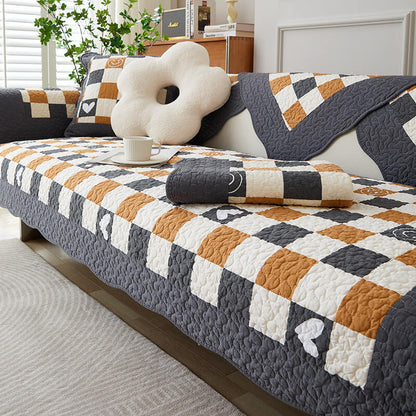 Plaid Cotton Furniture Protector Pad Set | Breathable Non-Slip Couch Cushion Cover for Sofa Seat Protection | Pet-Friendly Machine