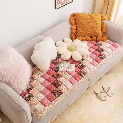 Quilted Cotton Furniture Protector Cover Anti-Slip Couch Cushion Pad for Sofa Chair Loveseat Pet-Friendly Washable Mat for Living Room