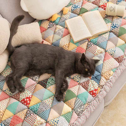 Quilted Cotton Furniture Protector Cover Anti-Slip Couch Cushion Pad for Sofa Chair Loveseat Pet-Friendly Washable Mat for Living Room