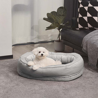 Round Bolster Pet Bed with Orthopedic Foam Support for Dogs | Raised Edge Calming Bed with Machine Washable Cover & Waterproof Liner
