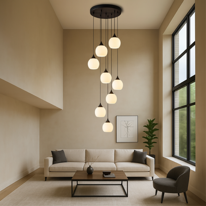 Spiral Stairway Crystal Chandelier LED Multi-Story Foyer Ceiling Light Height-Adjustable Modern Entryway Hanging Fixture for Grand Staircase