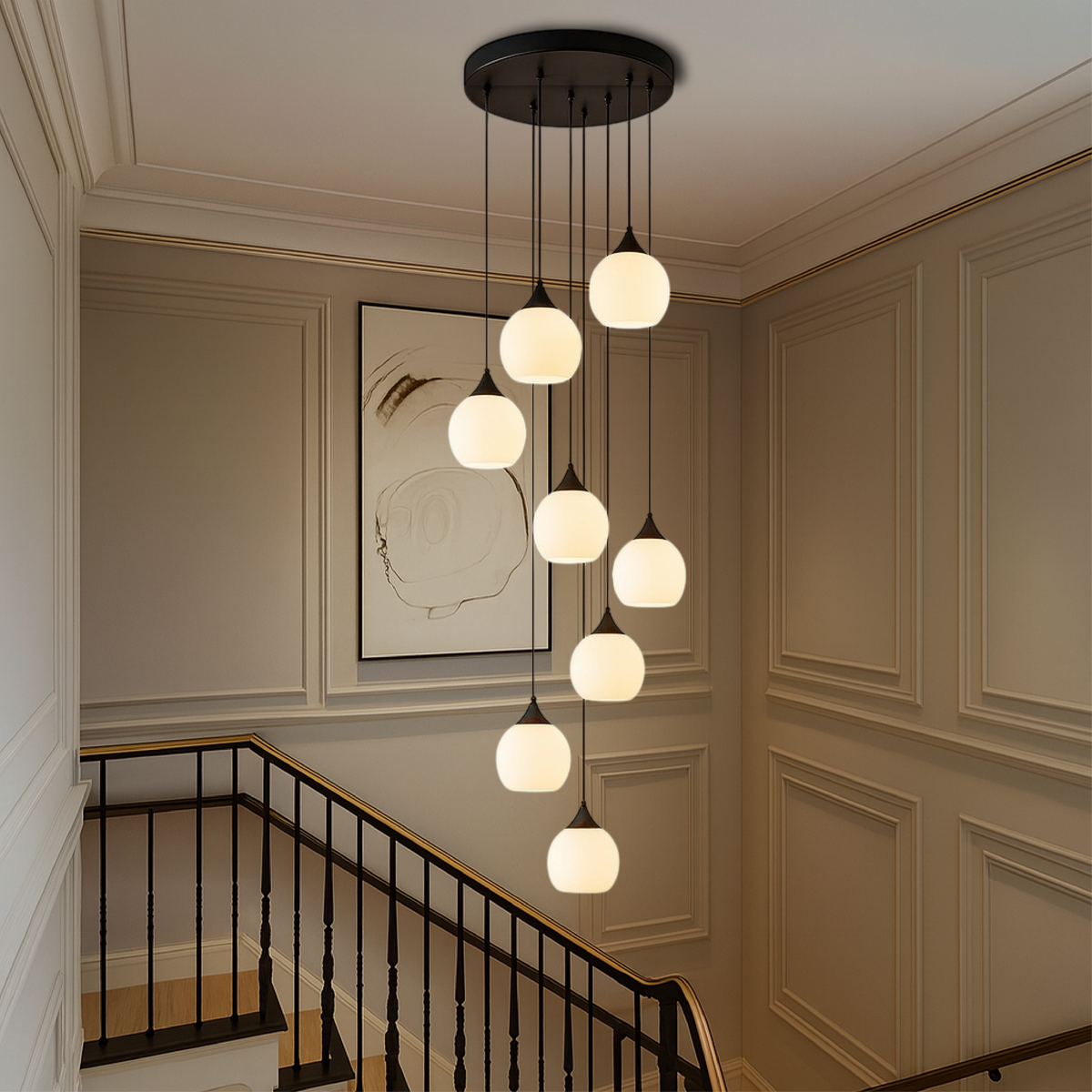 Spiral Stairway Crystal Chandelier LED Multi-Story Foyer Ceiling Light Height-Adjustable Modern Entryway Hanging Fixture for Grand Staircase