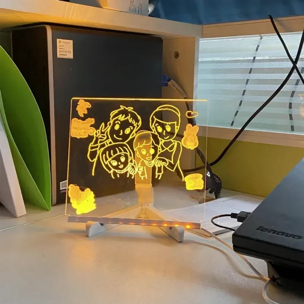 Illuminated Message Board for Kids Art & Family Notes with Erasable Neon Markers Reusable Light-Up Drawing Surface Desktop Nightstand Home O