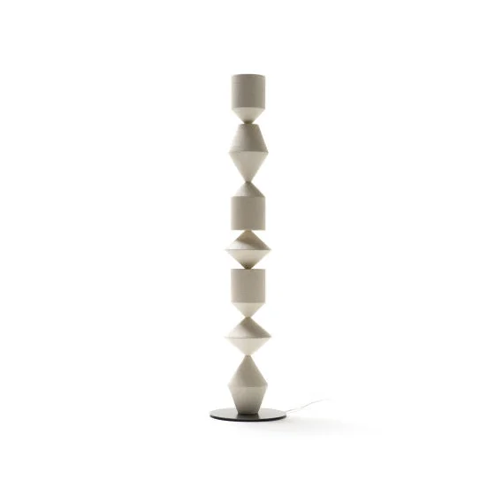 Tall Iron Geometric Standing Lamp 60 in Walnut Black White for Living Room Bedroom Ambient Light Modern Minimalist Decor