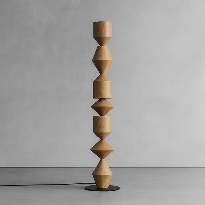 Tall Iron Geometric Standing Lamp 60 in Walnut Black White for Living Room Bedroom Ambient Light Modern Minimalist Decor